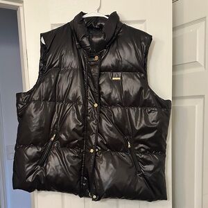Sean John Shiny Black Puffer Vest with Gold Details